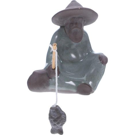 Figurine miniature de pêcheur : sculpture chinoise en céramique pour jardin - Sculpture représentant un vieil homme pêchant, idéale pour les bonsaïs, les aquariums et les aménagements paysagers d'insp (1/2)