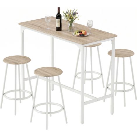 Ensemble table haute avec tabourets style industriel pliable pour salon pièces personnes, industriel, tabourets, cuisine salle manger, chêne. (1/5)