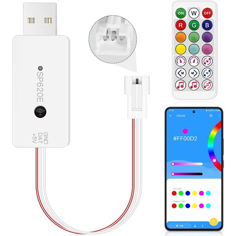 SP620E Contrôleur Bluetooth WS2812B WS2811 avec Télécommande IR, Interfaces USB, Contrôle APP de Smart Phone pour Bandes LED RVB Adressables (1/5)