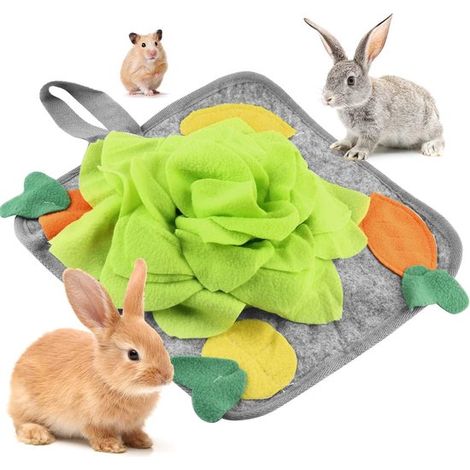 Tapis de recherche de nourriture pour lapins – jouets pour lapins – tapis olfactif – tapis d'alimentation – distributeur de friandises – Convient aux lapins, cochons d'Inde et chinchillas – Feutre – G (1/5)