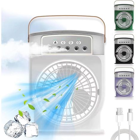 Mini Climatiseur Climatiseur Portable Silencieux Ventilateur Brumisateur Eau Climatisation Rechargeable avec Minuterie Mini Ventilateur Humidificateur pour Maison Bureau (Blanc) (1/5)