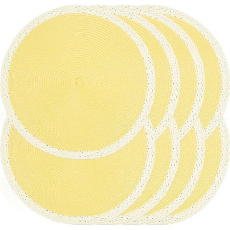 Lot de 8 sets de table ronds tressés - Lavables - Résistants à la chaleur - Pour table de salle à manger - Antidérapant - Pour intérieur et extérieur - Pour Pâques (02 bord blanc, jaune,'02 Bord Blanc