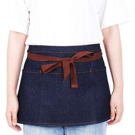 Tablier en denim à taille neutre pour la maison et la cuisine, tablier de chef en denim, tablier court de serveur, tablier de restaurant (1/5)
