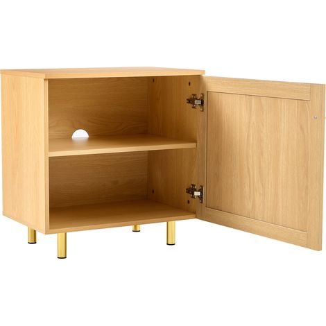 Credenza a 1 porta in MDF effetto legno naturale con anta intrecciata 60x40x63 cm (1/5)