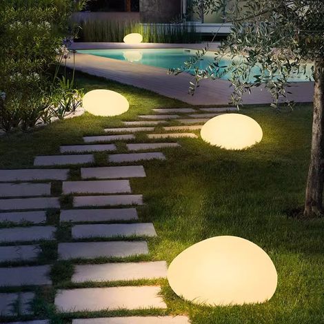 lampe solaire galet pour jardin pelouse lampe de paysage avec support antichoc en pe etanche ip65 pour villa 28x22x14 cm (1/5)
