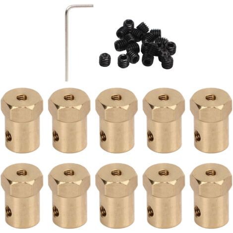 Lot de 10 raccords hexagonaux de 12 mm en laiton, flexibles, pour arbres de roues de véhicules RC, avec vis. (1/5)