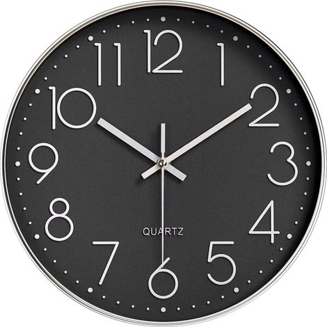 30 cm Wanduh, Modern Quartz Lautlos wanduhren rund Ohne Tickgeräus DekorativeWanduhr,12 Zoll leise Wanduhr Geeignet für Büro,Wohnzimmer, Küche, Schule Kinderzimmer（Silber）