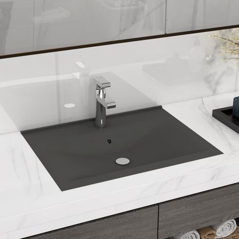Vasque de luxe avec trou de robinetterie, gris foncé mat, 60 x 46 cm, céramique (1/5)