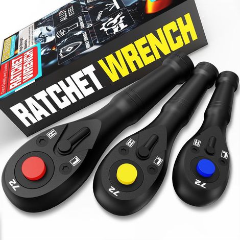 Ratschenschlüssel, 3-teiliges Set, umkehrbare Ratsche (1/4 Zoll, 3/8 Zoll, 1/2 Zoll), Schnellverschluss, 72 Zähne (1/4)
