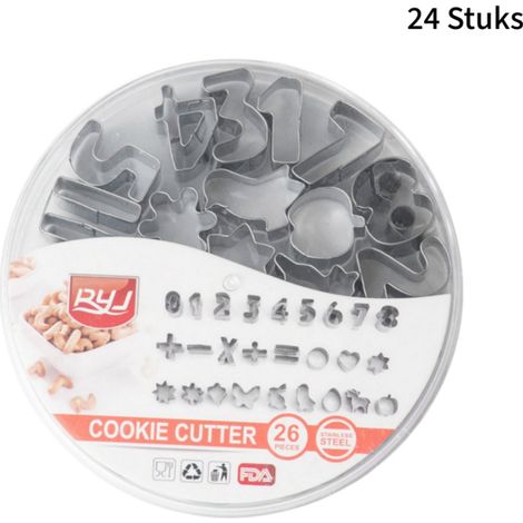 Lot de 26 emporte pièces en acier inoxydable avec motifs chiffres et animaux pour pâtisserie et loisirs créatifs avec boîte de rangement en fer couleurs assorties (1/5)