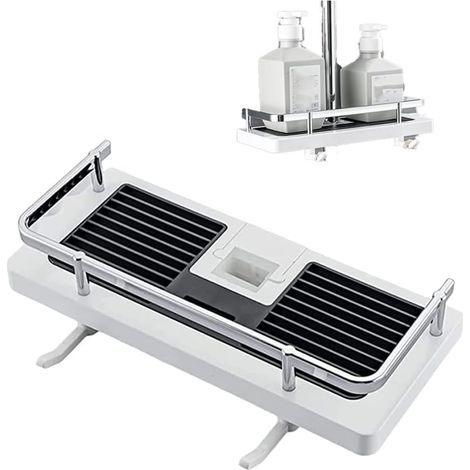 Tablette De Rangement Douche Organisateur De Barre 2-en-1, Support Multifonctionnel Sans Perforateur, Support Réglable (1/5)