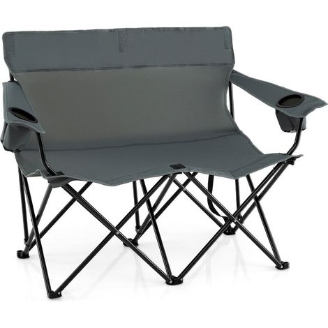 Sedia da campeggio doppia 132 x 66 x 96 cm comfort ottimale con portabicchieri tessuto Oxford grigio struttura in metallo 200011136