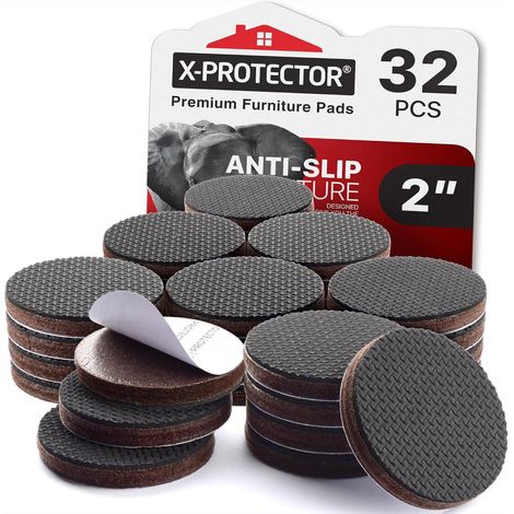 Lot de 32 - Patins antidérapants - Feutre et caoutchouc - Protection sols bois et carrelage - Pour meubles salon et salle à manger - Noir - 5,1 cm (1/5)