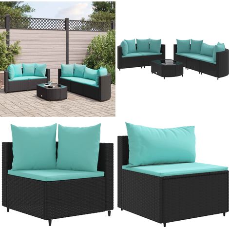 6-tlg. Garten-Sofagarnitur mit Kissen Schwarz Poly Rattan - Gartengestelle - Gartenmöbelset - PE-Rattan Möbel - Outdoor Sofa - Lounge Set - Home & Living (1/5)