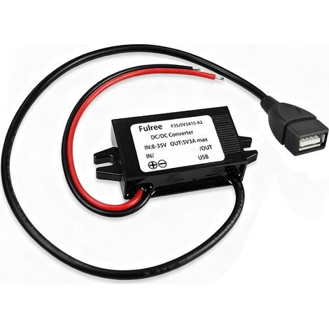 Convertisseur DC-DC 12V vers USB 5V 3A, Adaptateur d’Alimentation Étanche avec Boîtier Plastique, Module Abaisseur de Tension Buck Converter, Protection Surtension Court-Circuit Surchauffe véhicules (1/5)