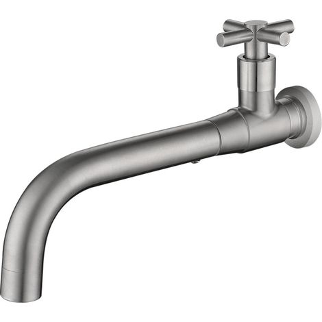 Robinet de lavabo mural universel intégré à eau froide, encastré, en acier inoxydable brossé argent (1/4)