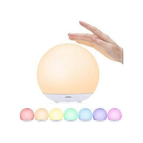 Veilleuse pour enfants, lampe de chevet rechargeable par USB, veilleuse pour bébé avec lumière chaude à intensité variable et 7 couleurs, interrupteur tactile et minuterie pour la chambre (1/5)