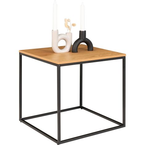Tavolino d'appoggio Vita effetto rovere con struttura in acciaio nero, 45×45×45 cm