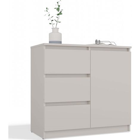 DUNJA - Buffet 1 porte 3 tiroirs - Dimensions 80x40x75 cm - Rangement séjour - Beige