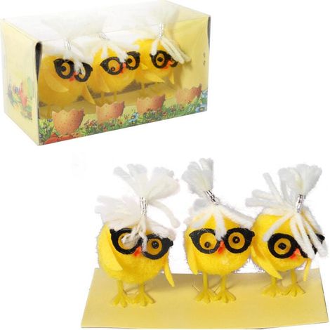 Set di galline decorative in bicchieri - 3 pezzi, 6 cm, decorazioni pasquali (1/4)