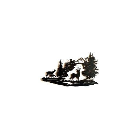 Lntyq Wandbild „Wald-Hirsch-Szene“, Metall-Berg-Hängeskulptur, indische Dekoration für das Wohnzimmer (1/5)