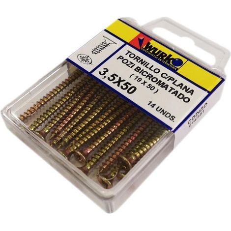 blister tornillo rosca madera cabeza plana pozidrive largo 50nm diámetro 3.5mm