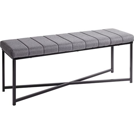 Banc avec siège rembouré gris et cadre en métal Noir - Longueur 118 x Hauteur 47 x Profondeur 38cm (1/5)