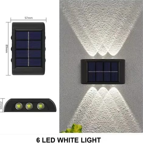 (8PCS-6LED-BLANC) Lampe solaire d'extérieur pour jardin, ampoule solaire, lampe murale solaire, projecteur solaire rechargeable avec éclairage vers le haut et vers le bas (1/5)