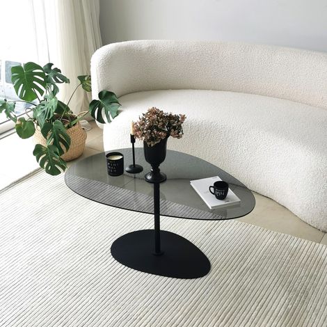 Tremiti Couchtisch, Ovales gehärtetes Glas, Rauchglas-Effekt, 90x60x40h cm, Schwarz (1/5)