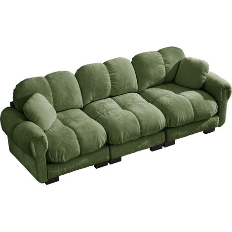 3-Sitzer-Sofa in Grün aus Chenille mit 2 Dekokissen (1/5)