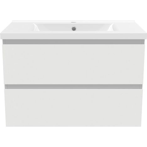 AICA Mueble de baño con lavabo, blanco mate, 79 x 44,5 x 52 cm