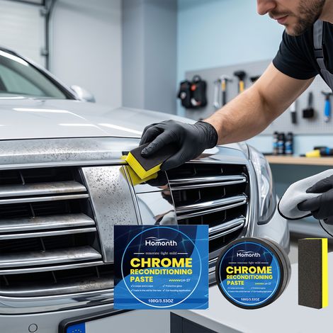 Pflegecreme für Autochrom – Reinigt, desoxidiert, poliert und hellt Chromteile am Auto auf – 100 g 1 + Schwamm 1 -- BIEMMEDUE (1/5)