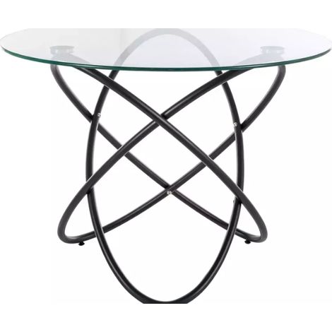 Table repas ronde en verre transparent et métal noir 6 places ELENORIAZ1
