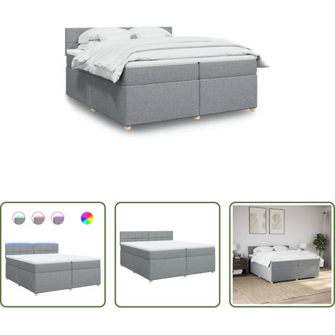 vidaXL Surmatelas - Sommier à lattes de lit avec matelas Gris clair 200x200cm Tissu (1/5)