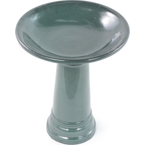 Bagno per uccelli in ceramica Ø 31,5 cm H 38 cm verde scuro lucido per giardino e balcone - CHICFURN (1/5)