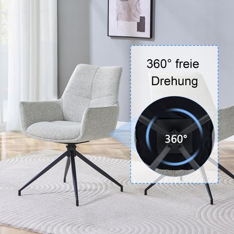Lot de 2 chaises pivotantes 360° en tissu beige clair, piètement métal noir laqué, respirantes et confortables, idéales pour salle à manger ou salon au style moderne et élégant. (1/5)