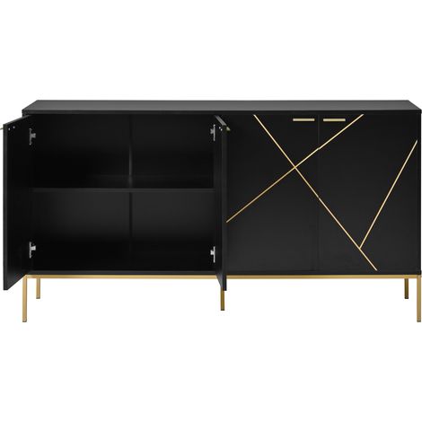 Sideboard mit 4 Türen und Metallbeinen, TV-Schrank Schwarz-Gold 150 x 40 x 80 cm (1/5)