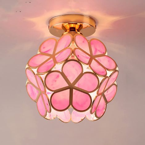 Lustre, plafonnier en verre de fleur de cerisier lustre en fleur lampe lustre en forme de pétale éclairage suspendu abat-jour rose (couleur chaude) (1/5)
