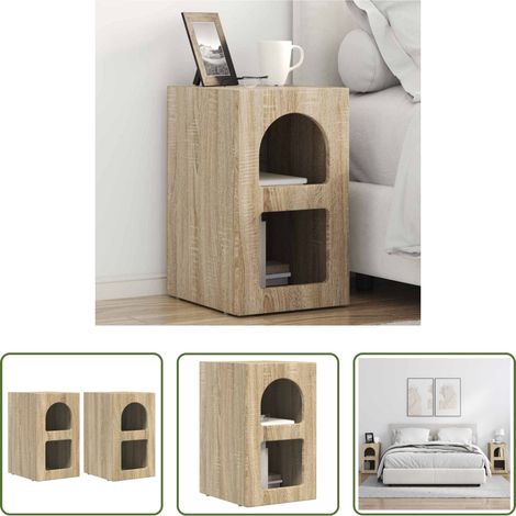 vidaXL Nachttisch Sonoma-Eiche - Nachttisch 2 pcs Sonoma-Eiche 29,5 x 33,5 x 50 cm Holzwerkstoff (1/5)