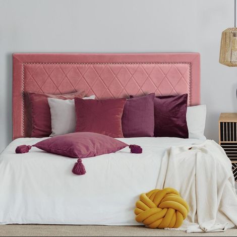 Cotecosy – Tête de lit 140cm en velours rose – Coutures décoratives – Ambiance chic et élégante – Pour sommier standard 140cm (1/5)