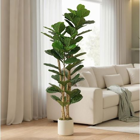 Künstliche Geigenfeige mit 91 Blättern, 180 cm, mit grünem Topf OKMYHOME (1/5)