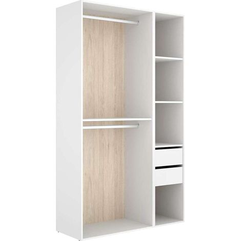 Vestidor Sofia 2 cajones y trasera reversible en blanco/natural, 204.5cm(alto) 119.5cm(ancho) 45cm(fondo)