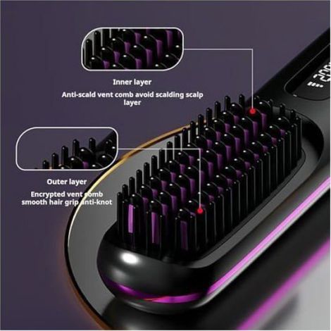 Brosse Lissante Sans Fil Portable LCD Chauffage Céramique Rapide Batterie 2000mAh Lisseur Cheveux Voyage (Noir) (1/5)