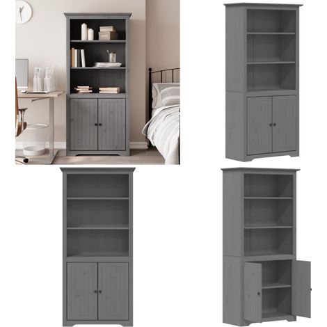 Bibliothèque BODO gris 82x40x173 cm bois de pin massif - Bibliothèque - Meuble De Rangement - Bibliothèque Française - Armoire À Livres - Étagère Ouverte - Home & Living (1/5)