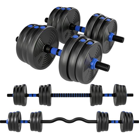 Kit Haltères Musculation Haltères Réglables 25 kg 3 en 1, Ensemble de Poids Réglable avec Barre d'Extension Bleu (1/5)
