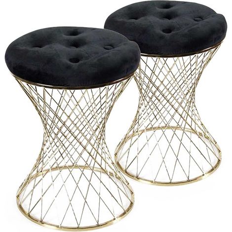 SET 2 SGABELLI LISBONA IN METALLO CON SEDUTA IMBOTTITA Ø 35 X 47 CM NERO (1/2)