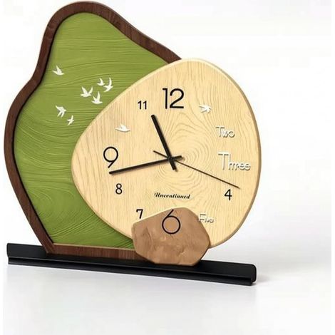Horloge Murale Pendule Horloge de Table Horloge Décorative en Panneau de Fibres avec Cadran et Chiffres Arabes Base Rectangulaire Stable Adaptée au, 30cm, Colombe Verte (1/5)
