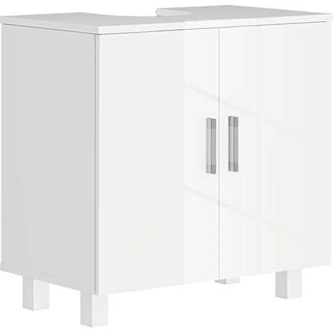 Armoire sous lavabo salle de bain 2 portes avec étagère centrale, MDF blanc, 60x35x60 cm