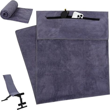 Serviette de sport en microfibre à séchage rapide 120 x 50 cm, avec compartiment de rangement caché, serviette légère pour fitness, entraînement et voyages (1/5)