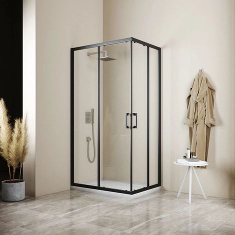 Box doccia 2 lati Danubio 120 x 120 x h 195 cm Silqua by Mobo trasparente spess. 6 mm profilo nero opaco